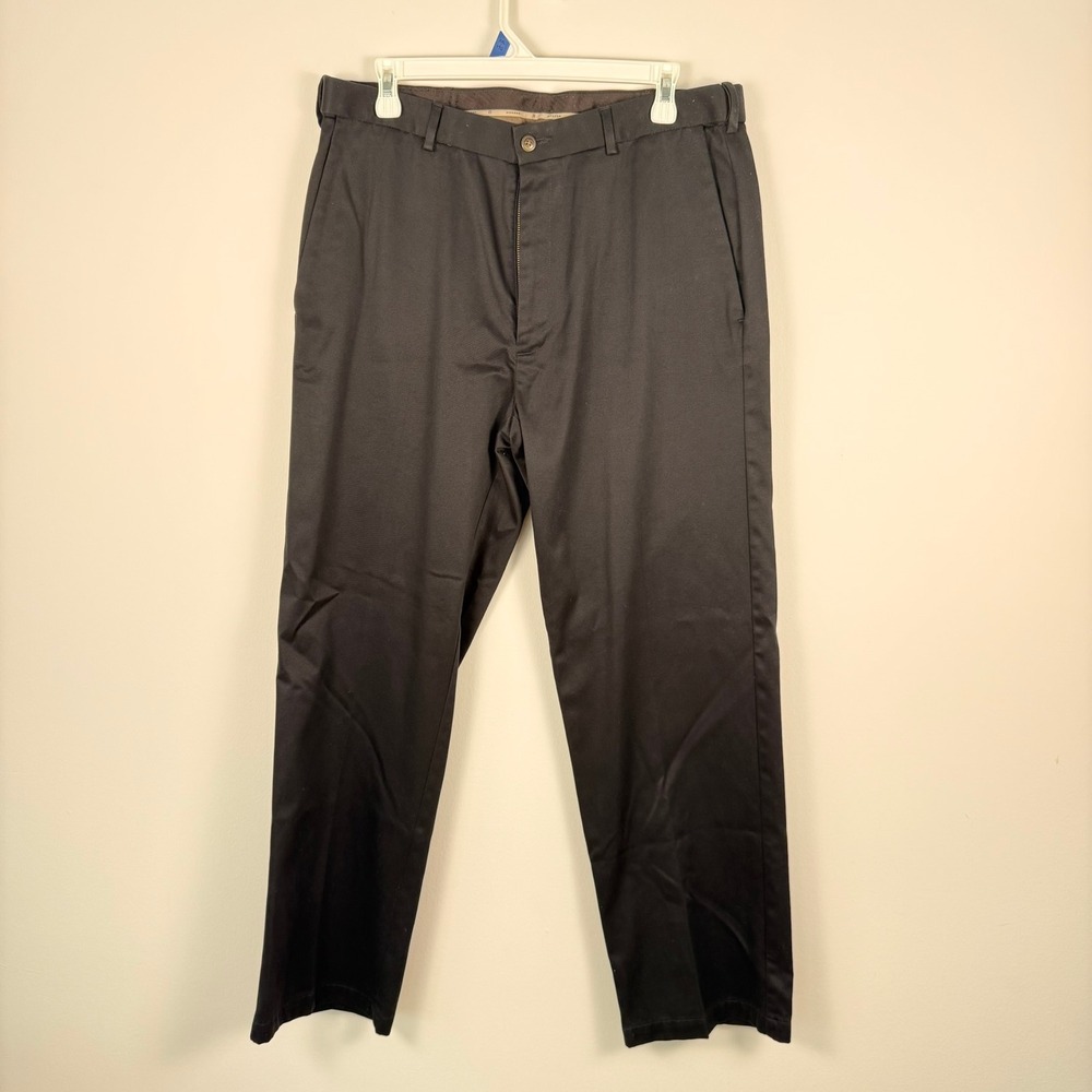 Haggar 1926 Mens Dress Pants Black Flat Front Straight Leg Trousers Casual Chino